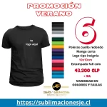 Pack 6 poleras algodón cuello redondo personalizable